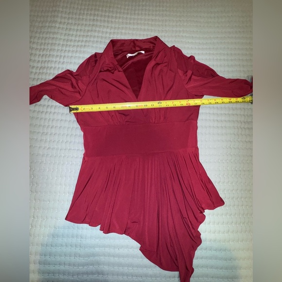 BOSTON PROPER Burgundy V-Neck Cold Shoulder Fit Fare Peplum Blouse Size M GUC - Picture 8 of 13